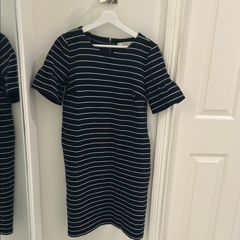 Ann Taylor Loft Navy and White Striped Dress